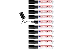 edding 550 marcador permanente - negro - 10 rotuladores - punta redonda 3-4 mm - resistente al agua, de secado rápido, rotuladores indelebles - para cartón, plástico, madera, metal, vidrio