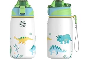 Fjbottle Kinder Trinkflasche Edelstahl 400ML - 1-Klick-Öffnung, BPA-Frei Auslaufsichere Thermo flasche, Kohlensäure geeignet Thermoskanne Jungen/Mädchen für Kindergarten, Schule, Reise