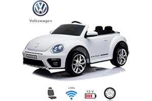 BC BABY COCHES Coche eléctrico para niños - Volkswagen Beetle Dune Coche con Batería 12v, Mando para Padres, Ruedas EVA, Asiento Polipiel (Blanco)