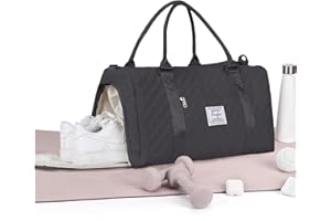 WEPLAN Reisetasche Damen Sporttasche mit Schuhfach Handgepäck Tasche Weekender Bag Schwimmtasche,Wasserdicht Travel Duffle Bag,Overnight Weekend Fitnesstasche Trainingstasche für Reise Gym,Schwarzgrau