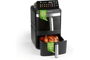 ‎GOURMETMAXX GOURMETmaxx FryUp XL vertikale Doppelkammer Heißluftfritteuse - 12 L | Airfryer mit 9,6 Zoll Multi-Colour LED-Touchdisplay & 12 Programmen | Heißluftfritteuse 2 Kammern | SYNC- & MATCH-Funktion