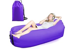 FainFun Sofa Gonflable Plage, 200 * 70cm Canapé Plage Gonflable, Transat Gonflable Vent, Hamac Gonflable Exterieur, pour Le Camping, la Mer, la Plage, Le Salon d'air (Polyester, Violet)