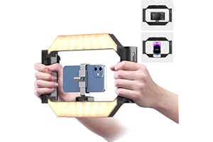 ULANZI U-Rig Smartphone Video Rig mit Licht, Dimmbar 2500K-9000K, Handy Stabilisator mit Fernbedienung, Smartphone Video Stabilisator für iPhone Galaxy Huawei, 4-7 Zoll Smartphone und SLR Kamera