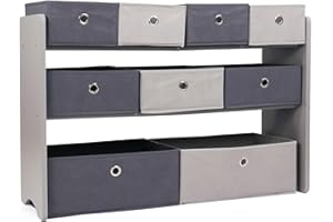 Humble Crew Inspire Large Toy Storage Organiser for Children, with 9 Collapsible Fabric Storage Bins, Ideal for Storing Toys, Games, Books and Craft Supplies - Grey