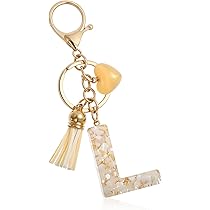 Portachiavi in resina con lettera iniziale in resina epossidica per le donne portachiavi novità per la decorazione del sacchetto di paillettes amore nappa per lavoro scuola viaggio, G, Refer to