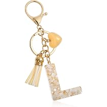 PATIKIL Portachiavi Con Iniziale Lettera 'L' – Ciondolo A Forma Di Cuore E Nappa, Colore Beige, In Resina E Lega, Per Borsa E Zaino
