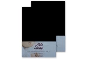 Doppelpack hochwertige Kinder Baby Jersey Spannbettlaken Spannbetttuch 60x120-70x140 cm 140 g/m² Arle-Living (Schwarz, Doppelpack 60x120-70x140 cm)