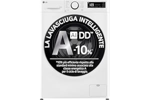 LG AI DD D4R3009NSWB Lavasciuga 9 / 6kg Serie R3 Classe A-10%/D, Lavatrice e Asciugatrice Insieme, 1400 giri, Lavaggio a Vapore, Eco Hybrid, Allergy Care, Motore Inverter Direct Drive, Bianca