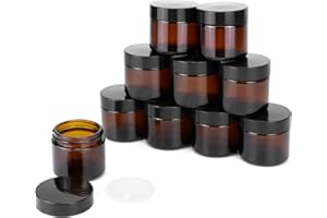 QWORK® 10 Piezas frascos de vidrio ámbar de 60 ml con tapas negras, recipientes multiusos con protección UV, para aceites escenciales y lociones