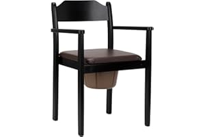 MaJSL Chaise percée hygiénique DUHA - En bois de qualité supérieure - Seau amovible avec couvercle - Aide aux toilettes certifiée (noir)