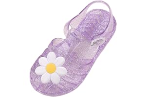 Zeiayuas Jelly Shoes for Toddler Girls Summer Beach Retro Jellies Sandals T-Strap Slingback Little Kids Glitter White Size 9 Soft Closed Toe Princess Dress Flats for 2-9 Years