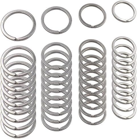Ucatcher 40 PCS Round Flat Key Rings Keychain Ring Metal Split Keyrings for Home Car Keys Attachment Organization, 4 Size, Silver