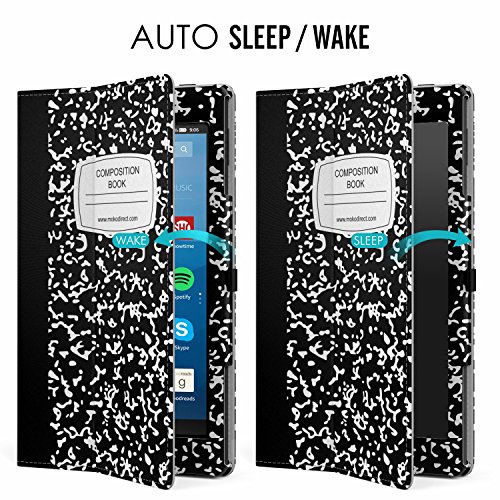 MoKo Hülle für All-New Amazon Fire HD 8 Tablet (7th Generation – 2017 Modell) – Kunstleder Ständer Schutzhülle Smart Cover mit Stift-Schleife für das neue Fire HD 8, Notizbuch Schwarz - 6