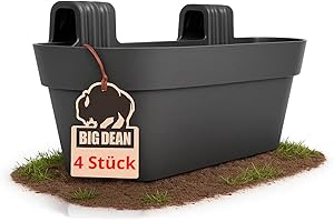 ‎BIGDEAN BigDean 4X Blumenkasten Balkongeländer 50cm Blumenkästen mit Wasserspeicher Balkonkasten mit Halterung Anthrazit