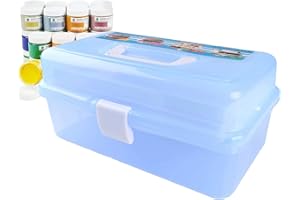 ANJING Craft Caddy Plastic Cantilever Box With 3 Trays for Art Supplies - Pencils, Paints, Pastels, and Accessories