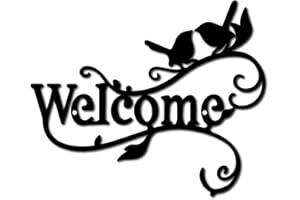 CREATCABIN Bienvenue Décoration Murale en Métal Oiseaux Sur Branche Décoration Murale Silhouette Sculpture Ornement Signe en Fer pour Intérieur Extérieur Maison Salon Cuisine Jardin Bureau Décoration