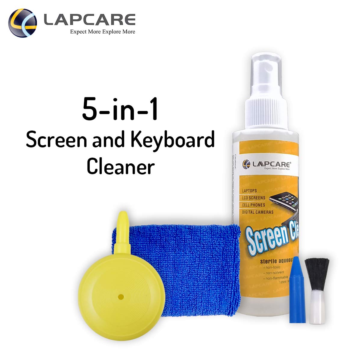 LAPCARE 5in1 Screen Cleaning Kit with Suction Balloon for PC, Laptops, Monitors, Mobiles, LCD, LED, TV/Professional Quality/Prevents Static Electricity, 125ml with Micro Fiber Cloth & Compact Brush - Image 3
