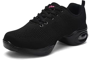 SECHRITE Chaussures de Danse Femme Baskets et Chaussures de Jazz Danse Sport Semelle Fendue Modern Athletic à Lacets Maille Sneakers