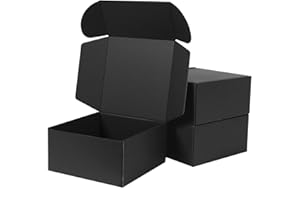 GUOKOFF Boite Cadeau Noir Carton (Lot de 10), 20.3 x20.3 x10.2cm Boîtes de Cadeau avec Couvercles, Carton d'Expédition Pliable, Boîtes d'expédition en Carton Ondulé