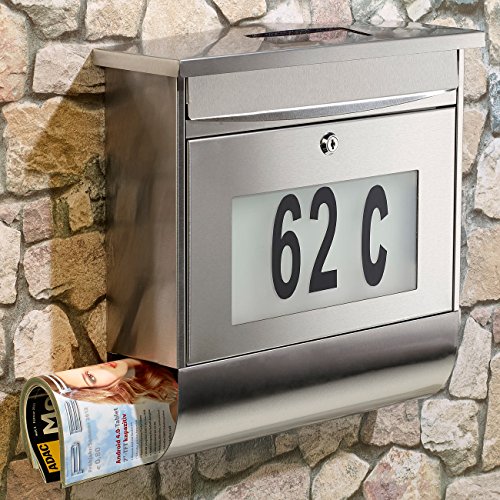 Lunartec Edelstahl-Briefkasten, Solar-Leucht-Hausnr. & Zeitungsfach - 3