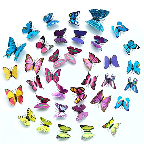 Tomkity 96 PCS 3D 8 Farbe Schmetterlinge Wanddeko Aufkleber Abziehbilder Schlagfestem Kunststoff Schmetterling Dekorationen, Wand-Dekor - 2