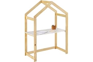 IDIMEX Kinderschreibtisch LIA Hausform weiß/Natur höhenverstellbar - Schreibtisch für Kinderzimmer, mitwachsend, individuell anpassbar, aus Kiefer