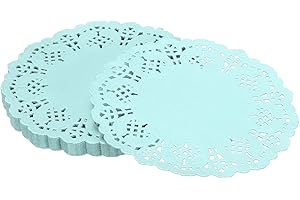 YELARXI Paper Doilies, Paper Lace Doilies Disposable Round Modern Decorative Placemats Bulk, 5.5 Inch Fit for Cakes Desserts Crafts Baked Grilled Fried Food Tableware (50 Pack, Blue)