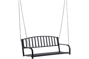‎OUTSUNNY Outsunny Hängebank 2-Sitzer Gartenschaukel Schaukelbank Hollywoodschaukel Schwebebank mit Ketten Metall Schwarz 127 x 60 x 53 cm