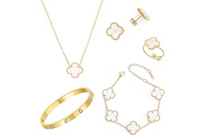 QUANMAITONG Vierblättriges Kleeblatt Armband，18k Kleeblatt Kette Ohrringe Für Damen Und Mädchen，Clean Girl Stuff Vierblättriges Glücksklee Schmuckset Geschenke Für Frauen