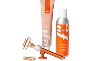 Fler Smooth Skin Set - Rasoio Donna con Supporto e 2 Lamette di Ricambio, Rasoi Unisex, Set con Mousse per la Depilazione e Crema Corpo Lenitiva, Lametta con Aloe Vera, Arancio Sicily