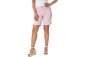 Roman Originals Stretch Shorts for Women UK Ladies Pull On Turned Hem Cut Off Bengaline Mom Boyfriend Boy Denim Casual Cropped Pants Capri Slim Fit Turn Up Summer Crops Mother