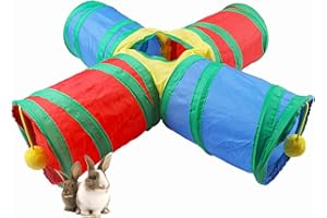 BEEJOY Guinea Pig Tunnels and Hides, 4 Way Collapsible Hideout Bunny Tunnels and Tubes with 4 Balls Portable Hideaway Pet Toys for Small Animal Chinchilla Little Cat Rabbit Hamster Rat Ferret Puppy
