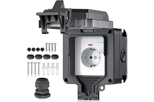 EYPINS Wodoszczelne gniazdko zewnętrzne IP66, 1-krotne z przełącznikiem, lampka kontrolna, natynkowe ścienne, styk ochronny, zamykana pokrywa na zawiasach