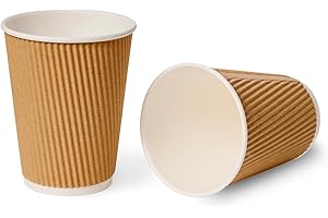 Sunrise Packaging 50 x 12oz Kraft Ripple Coffee Cups 340ml | Eco-Friendly Insulated Brown Hot Drinks Cups | Recyclable Leakproof Brown Paper Cups for Tea Coffee Cappuccino Hot Chocolates