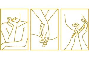 Hniuyun Metal Wall Art Decor, 3 Pcs Modern Minimalist Female Body Single Line Wall Art Decor Abstract Lines Art Wall Decor Bedroom Decor Wall Sculptures for Home Hanging (Gold)