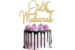 EDSG Eid Mubarak Cake Topper | Ramadan Muslim Hajj Mubarak Cake Decoration | Multicolour Glitter Muslim Islam Ramadan Kareem Party Decoration(Champagne Gold)