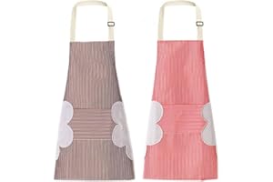 AISHOW 2 Pezzi Grembiule Cucina Donna Uomo Grembiule Impermeabile e Antiolio Grembiule Adulti Regolabile con Ampie Tasche e Grembiuli per la Pulizia Delle Mani Cancellabili