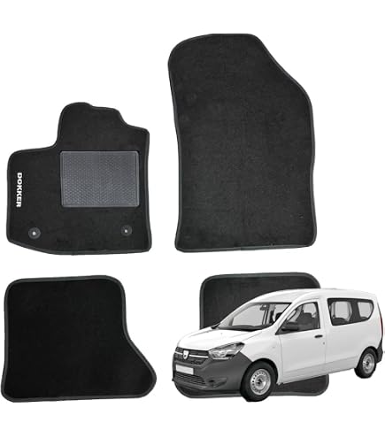Set Tappetini Auto Compatibili Per Dacia Dokker (2012-2024) - 4 Pezzi In Nero Con Bordo Argento - Antiscivolo E Facili Da Pulire