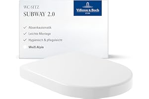 ‎VILLEROY & BOCH Villeroy & Boch WC-Sitz Subway 2.0 - Toilettendeckel Weiß glänzend mit Absenkautomatik - Abnehmbarer, bruchsicherer Toilettensitz aus Duroplast - Klodeckel D-Form - Original Ersatzteil