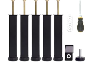 HAOMEO Pied de Lit, Pieds pour Sommier à Lattes Universel | Hauteur: 18cm(+2cm) Reglable | Design: Noir Metallique | Carré: 3x3 cm | avec Boulons M8×60mm | pour les cadres avec trous pré-percés | Lot de 6