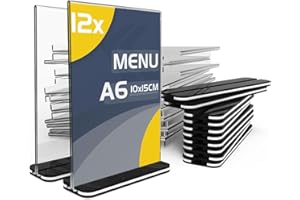 TAPKUA Doppelseitiger Tischaufsteller A6, 12er Pack Transparenter Acryl-Ausstellungsständer T-Form Aufsteller für Büro, Restaurant, Geschäft, Hotel, Theke (12 Stück - A6)