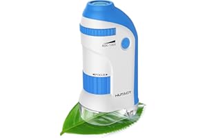 HUTACT Microscopio Portatil para Niños con Juego de Portaobjetos: 60x-135x Mini Microscopio LED de Bolsillo Regalo Educativo Infantil para Estudiantes Adultos Observación Microbiológica