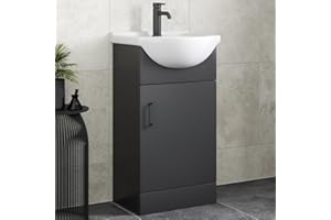 Affine® 450mm Vanity Unit Basin Sink Bathroom Storage Cabinet Cupboard Freestanding, Single Tap Hole Ceramic Wash Basins, Soft Close Door, Matt Black