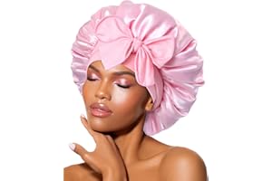 BONNET QUEEN Silk Bonnet for Sleeping for Curly Hair, Satin Bonnet Hair Wrap for Women & Men, Adjustable Silk Scarf Night Cap with Tie Band, Pink