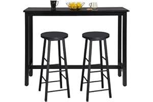 WOLTU Tavolo Alto con 2 Sgabelli, Set Pranzo per Cucina, Sala da Pranzo, Isola da Cucina, Sgabelli Rotondi, Struttura in Metallo, Design Industriale, Nero