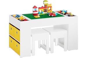 ‎SOBUY SoBuy Kindertisch mit 2 Stühlen Kinder Tisch Stuhl Set Kindersitzgruppe mit Stauraum Spieltisch und Aktivitätstisch für Kinderzimmer Weiß 87x50x50cm KMB75-W