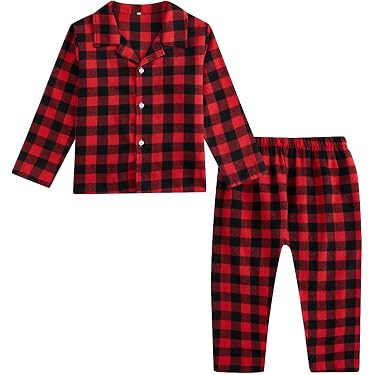 JiAmy Set Pigiama Bambini 2 Pezzi - Pigiama A Quadri Unisex, Cotone Morbido, Per Bambino E Bambina
