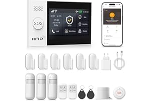 PGST Kit Alarma Casa con Aviso al Movil, Sistema de Alarma para Casa WiFi y gsm sin cuotas con Pantalla Táctil 4.3” y Batería de 1000 mAh, Aplicación Tuya Smart Life, Alexa y Google