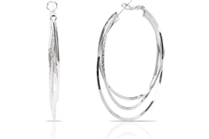 DZPUHUOJZ Boucles D'oreilles Pour Femmes, Boucles d'oreilles à Triple Créole, Boucles D'oreilles Légères En Plaqué Argent, Bijoux Tendance Cadeau Pour Femme