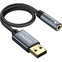 KiWiBiRD USB to 3.5mm Jack Audio Adapter, USB to Headphone and Microphone Jack, Gaming Headset USB Aux, TRRS 4-pole, Stereo S